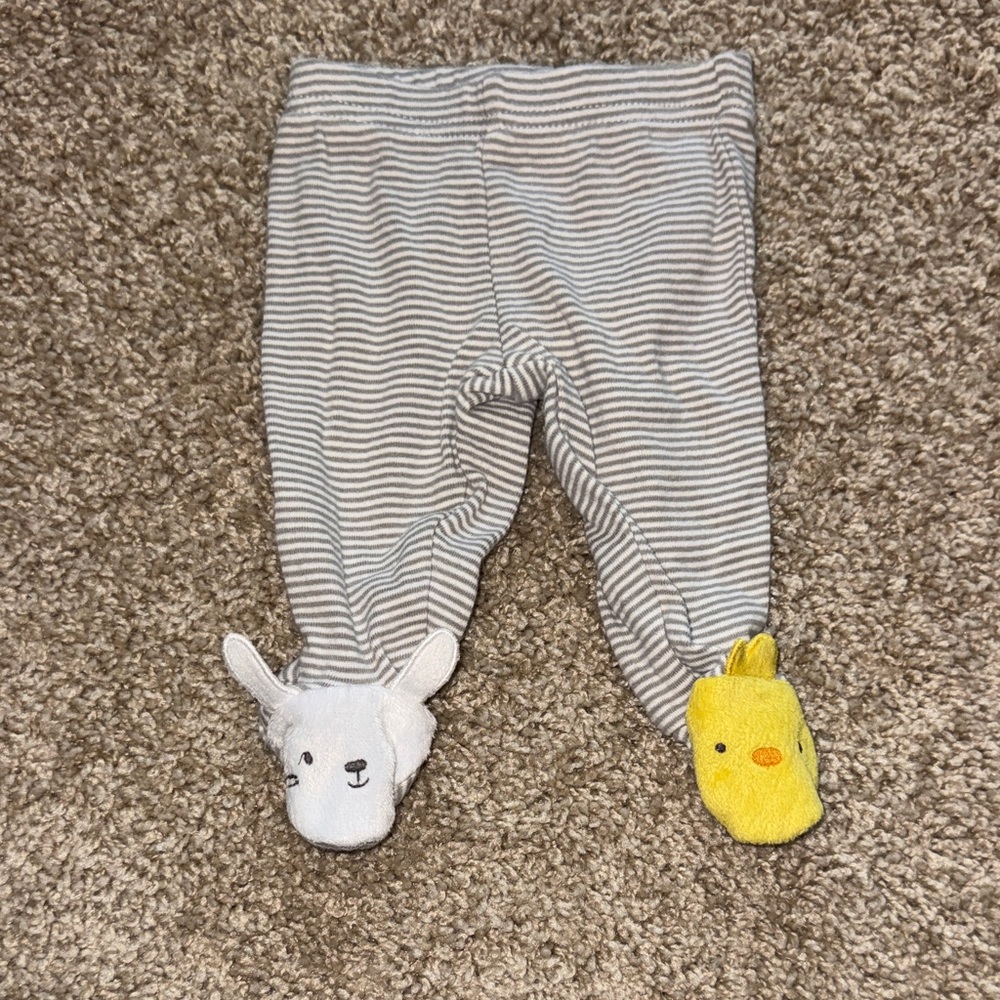 Carter's Striped Newborn Footed Pants in Gray & White